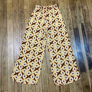 Wide Leg Palazzo Pants Geometric Print Lounge Festival Elastic Waist Yellow L